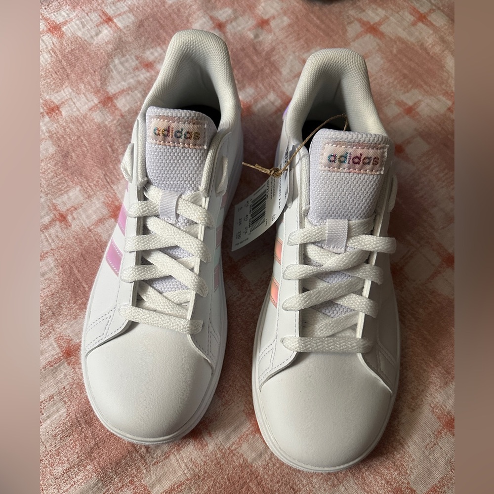 Adidas Women's White Sneakers with Pink Accents